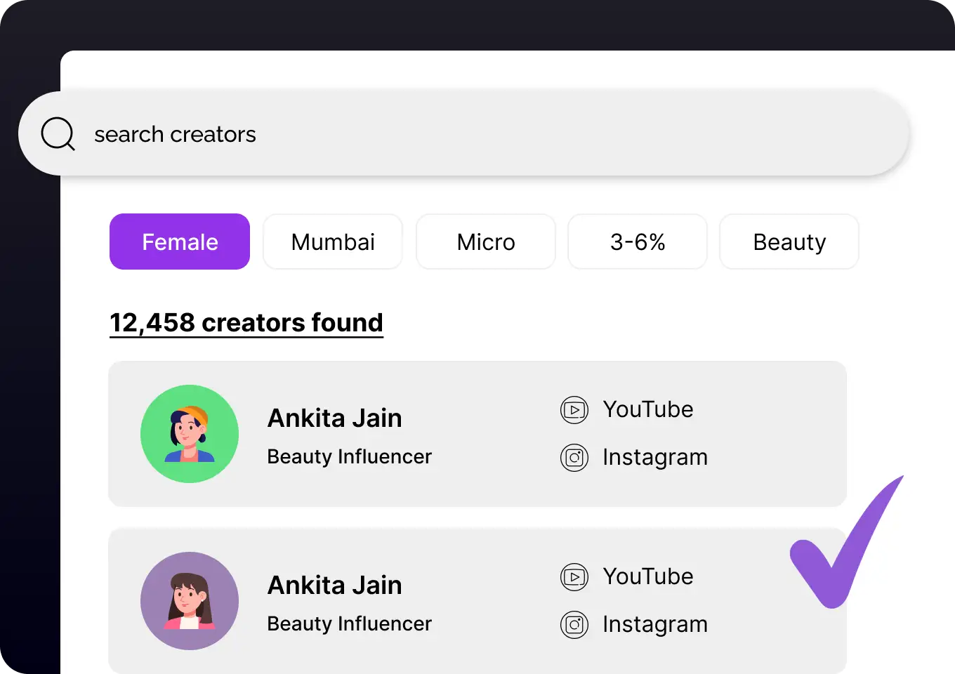 Search Creators UI
